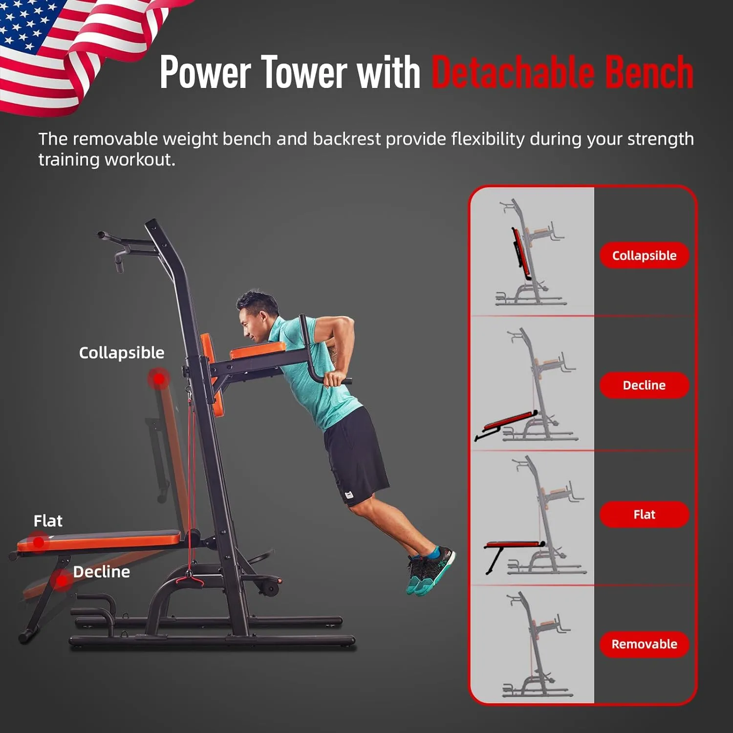 Harison HR-408 VKR Power Tower with Foldable Bench