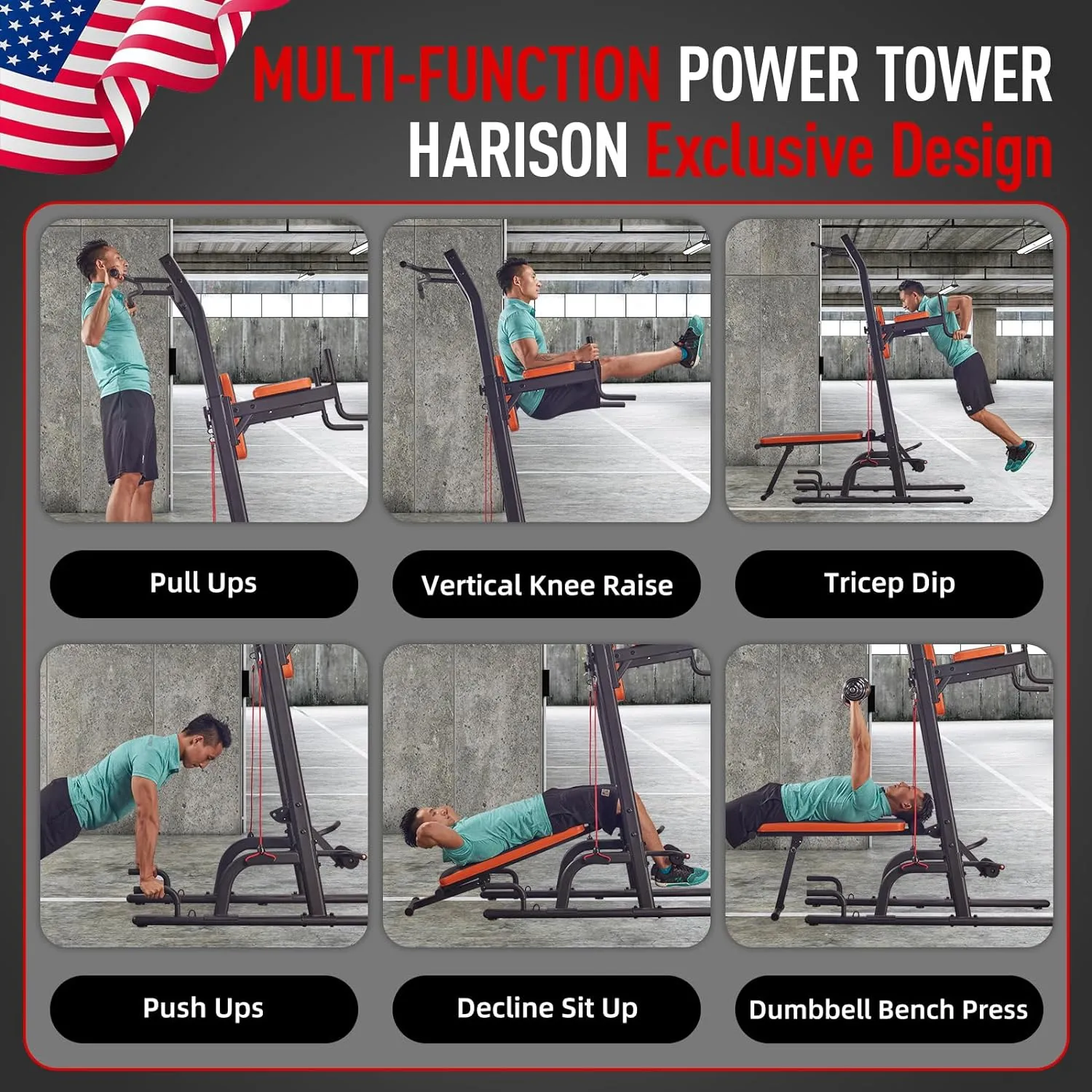 Harison HR-408 VKR Power Tower with Foldable Bench