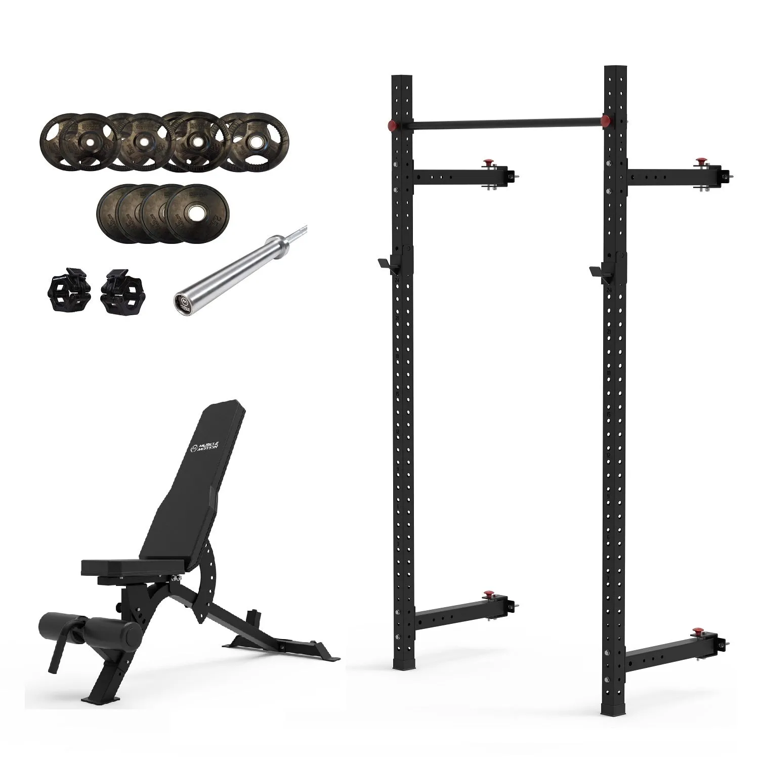 Muscle Motion Valor Wall Mounted Folding Squat Rack Package