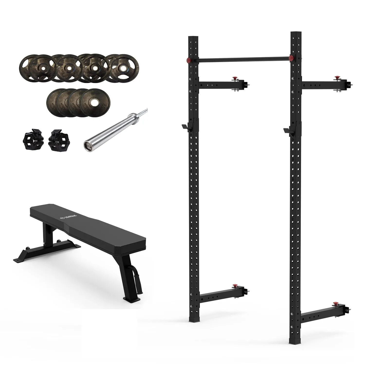 Muscle Motion Valor Wall Mounted Folding Squat Rack Package