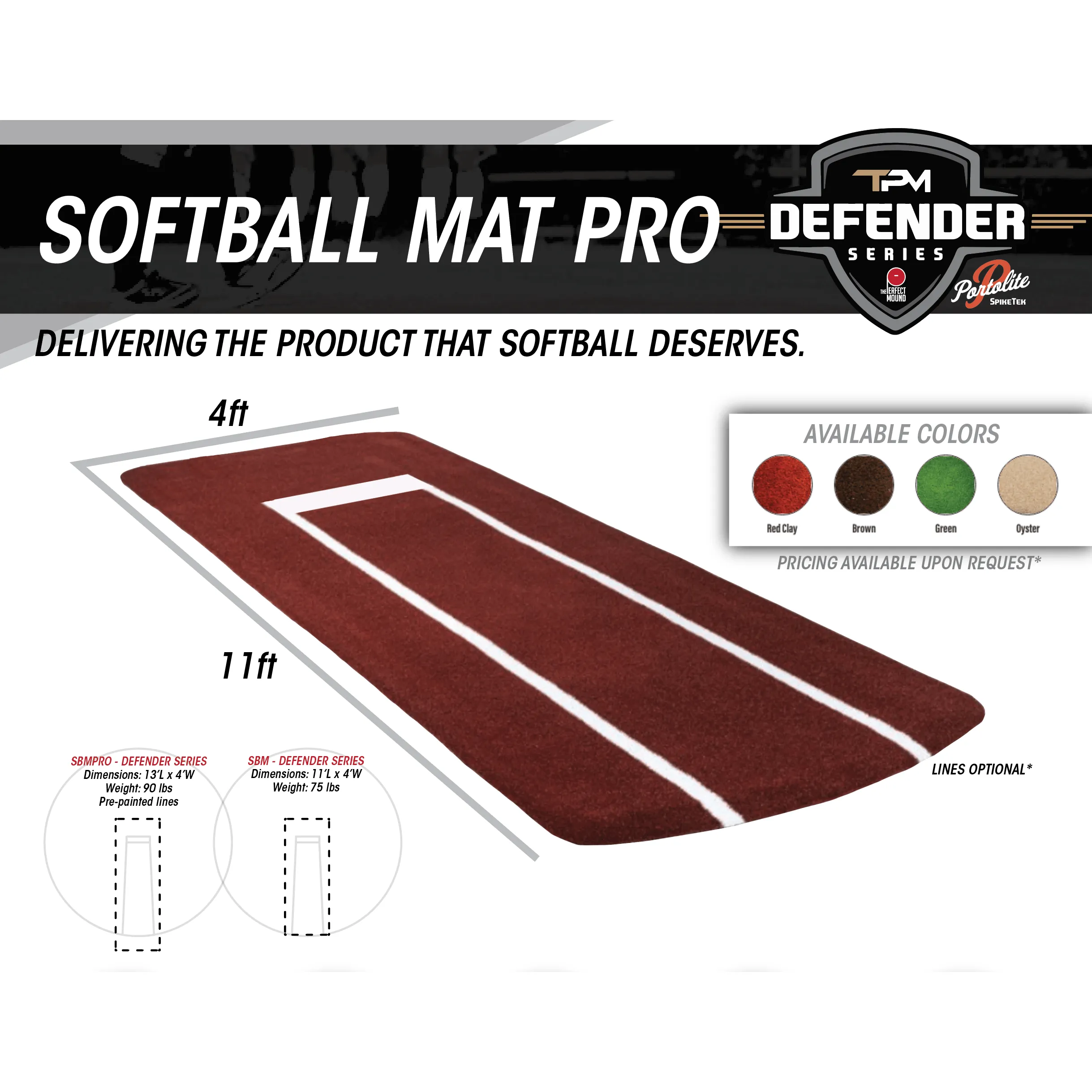 The Perfect Mound Defender Series Softball Pitching Mat SBM (11' x 4')